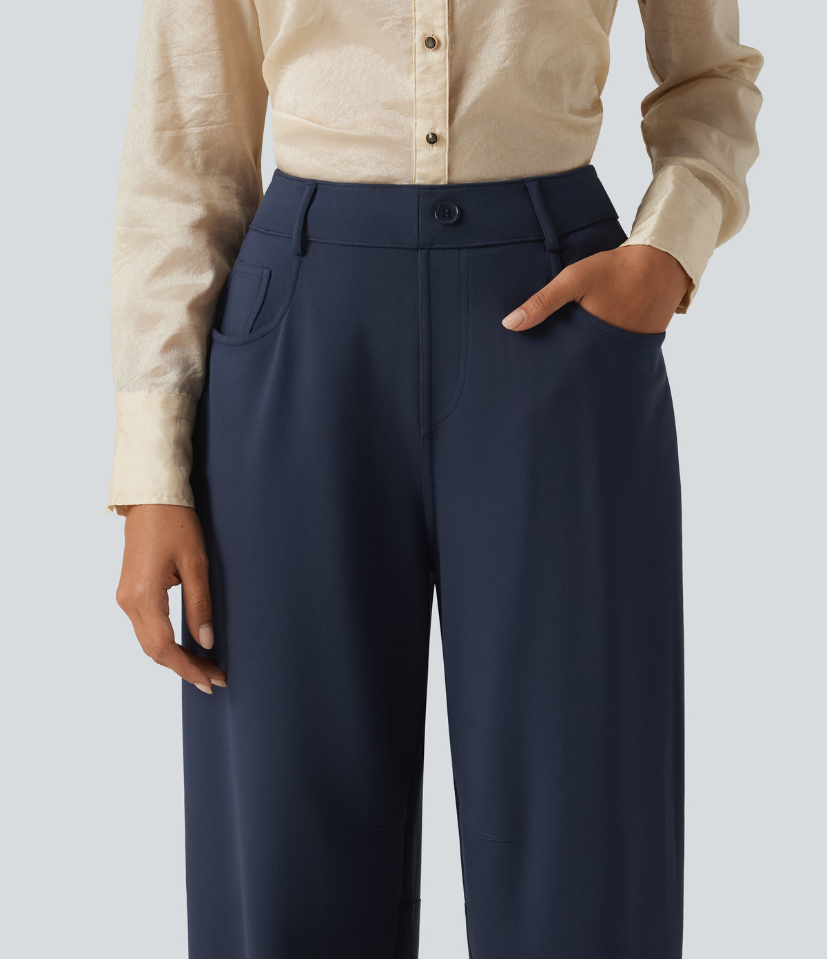 Mid Rise Barrel Leg Work Trousers with Pockets — Dress Blues — view 4