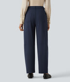 Mid Rise Barrel Leg Work Trousers with Pockets — Dress Blues — view 2