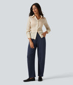 Mid Rise Barrel Leg Work Trousers with Pockets — Dress Blues — view 7