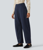 Mid Rise Barrel Leg Work Trousers with Pockets — Dress Blues — view 3
