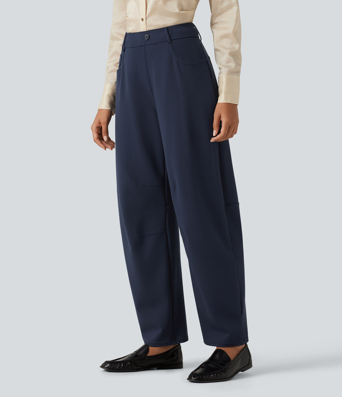 Mid Rise Barrel Leg Work Trousers with Pockets — Dress Blues — view 3