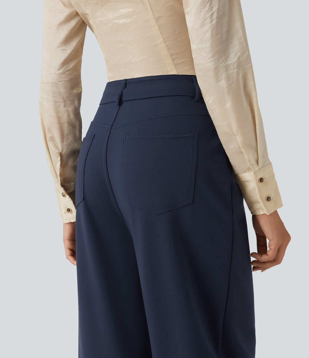 Mid Rise Barrel Leg Work Trousers with Pockets — Dress Blues — view 5