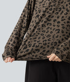 V Nneck Leopard Print Long Sleeve Casual T-Shirt — Deep Umber Leopard — view 8