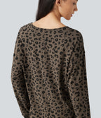 V Nneck Leopard Print Long Sleeve Casual T-Shirt — Deep Umber Leopard — view 7