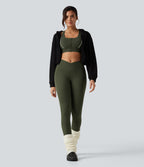 Medium Support Color Block Racerback Built-in Bra Training Sports Bra with Pocket — Deep Woodland Green — view 8