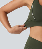 Medium Support Color Block Racerback Built-in Bra Training Sports Bra with Pocket — Deep Woodland Green — view 7