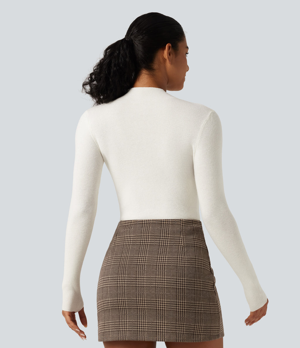 Mock Neck Long Sleeve Thumb Hole Work Wool-Blend Jumper — White Down — view 2