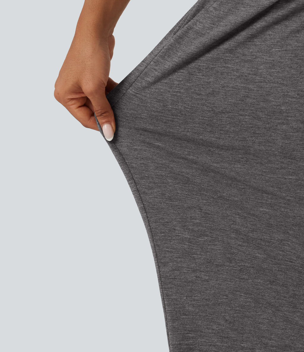 High Waisted Ruched Baggy Yoga Trousers with Pockets — Darl Gray Floral Yarn — view 7