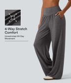 High Waisted Ruched Baggy Yoga Trousers with Pockets — Darl Gray Floral Yarn — view 1