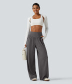 High Waisted Ruched Baggy Yoga Trousers with Pockets — Darl Gray Floral Yarn — view 8