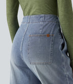 High-waisted Casual Tapered Jeans with Pockets — Sunset Blue Denim — view 7