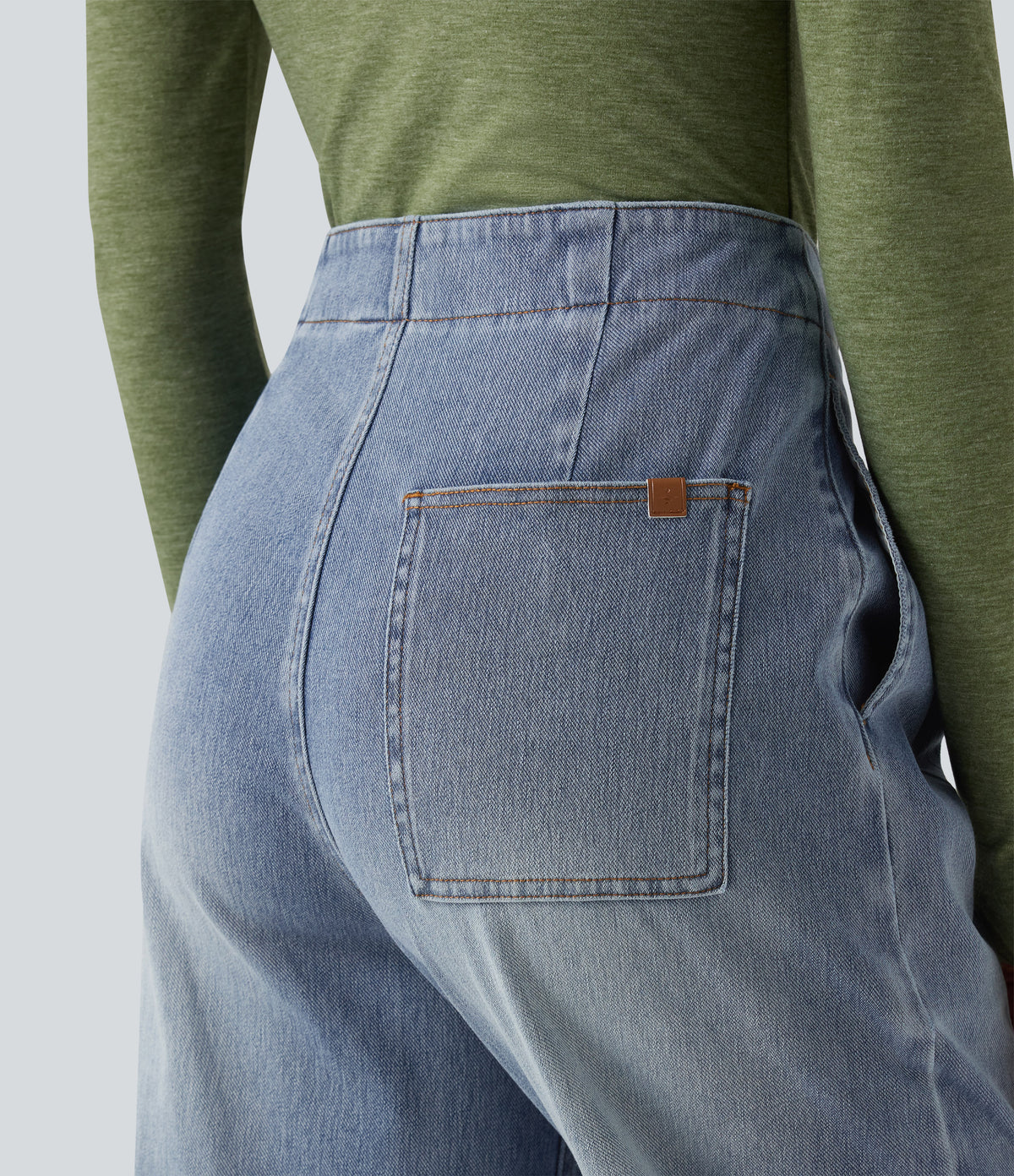 High-waisted Casual Tapered Jeans with Pockets — Sunset Blue Denim — view 7