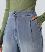 High-waisted Casual Tapered Jeans with Pockets — Sunset Blue Denim — view 6