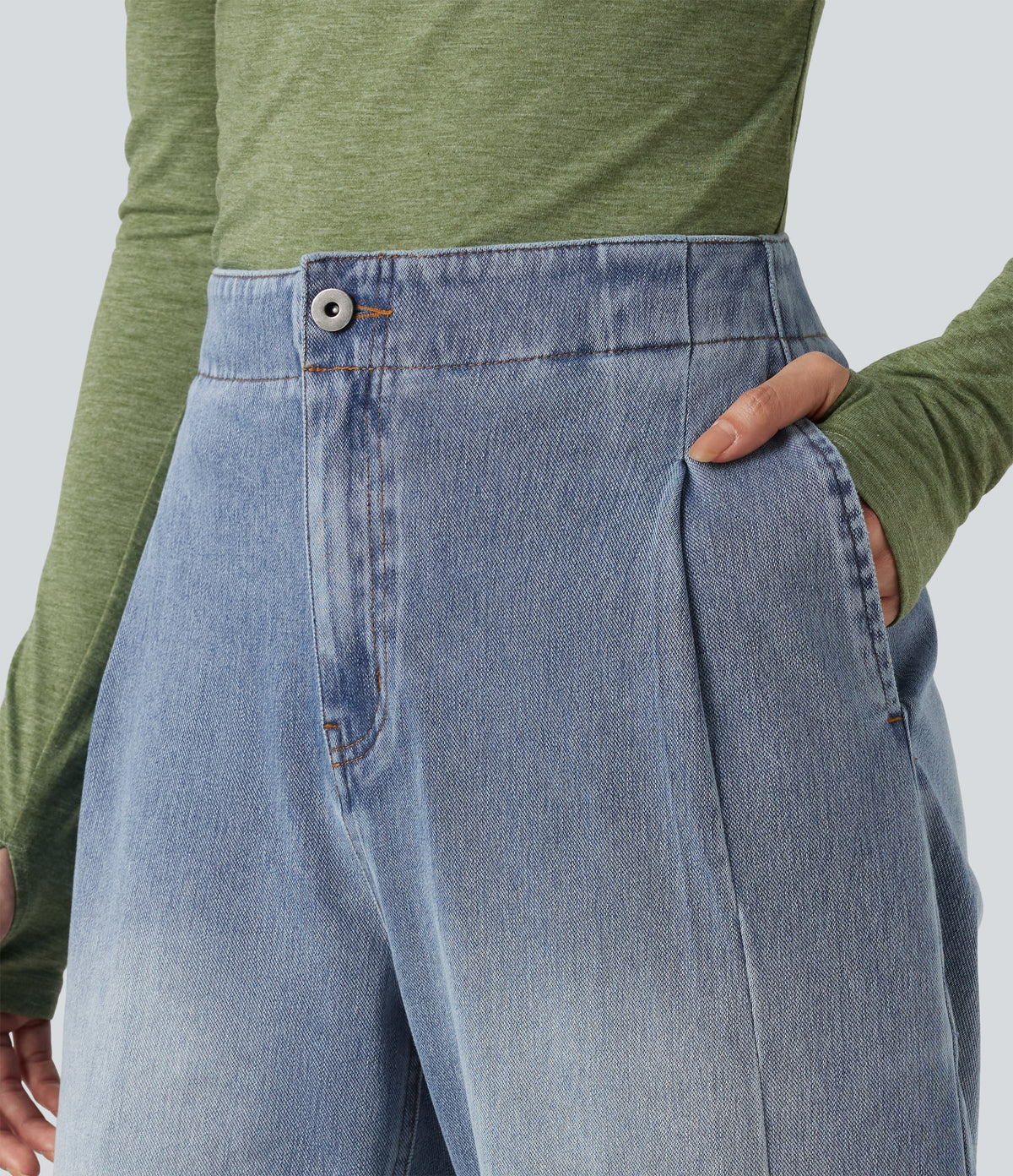 High-waisted Casual Tapered Jeans with Pockets — Sunset Blue Denim — view 6