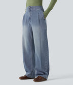High-waisted Casual Tapered Jeans with Pockets — Sunset Blue Denim — view 3