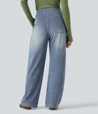 High-waisted Casual Tapered Jeans with Pockets — Sunset Blue Denim — view 2