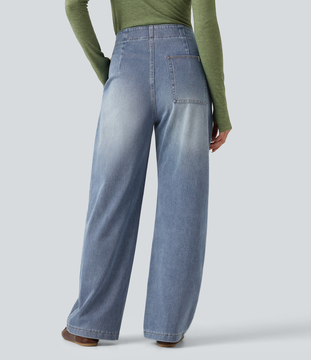 High-waisted Casual Tapered Jeans with Pockets — Sunset Blue Denim — view 2