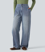 High-waisted Casual Tapered Jeans with Pockets — Sunset Blue Denim — view 1
