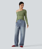 High-waisted Casual Tapered Jeans with Pockets — Sunset Blue Denim — view 8