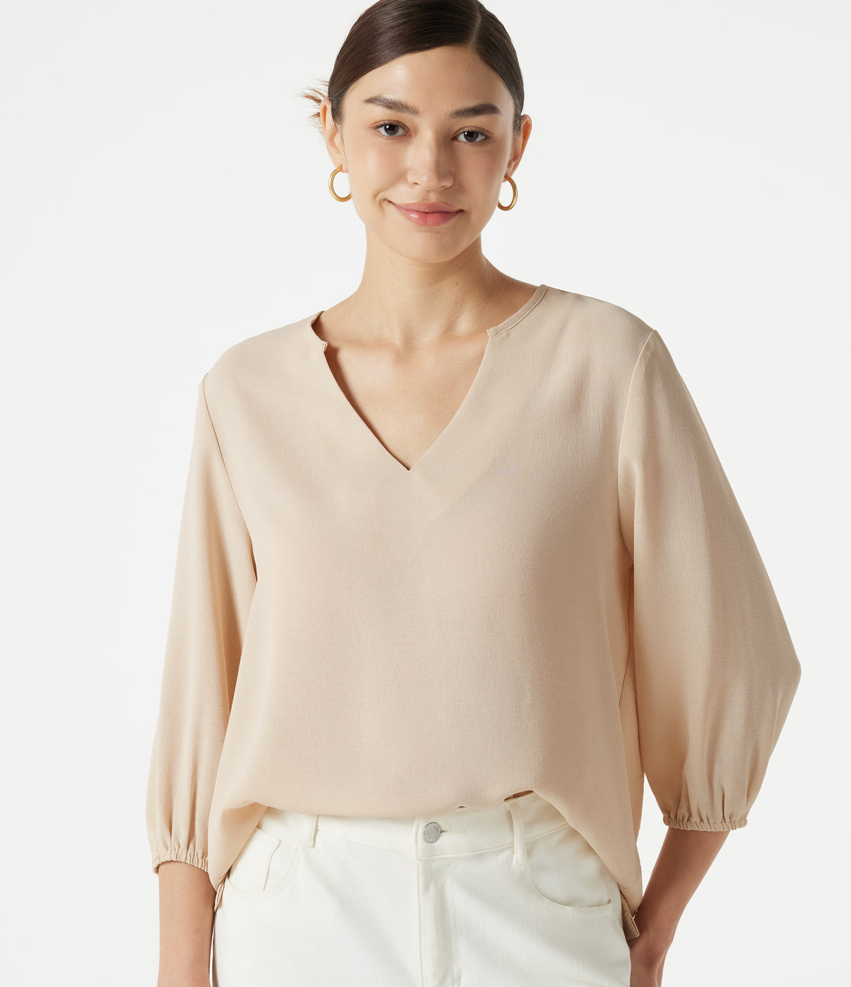 V Neck 3/4 Sleeve Casual Linen-Feel Top — Nova Scotia — view 1