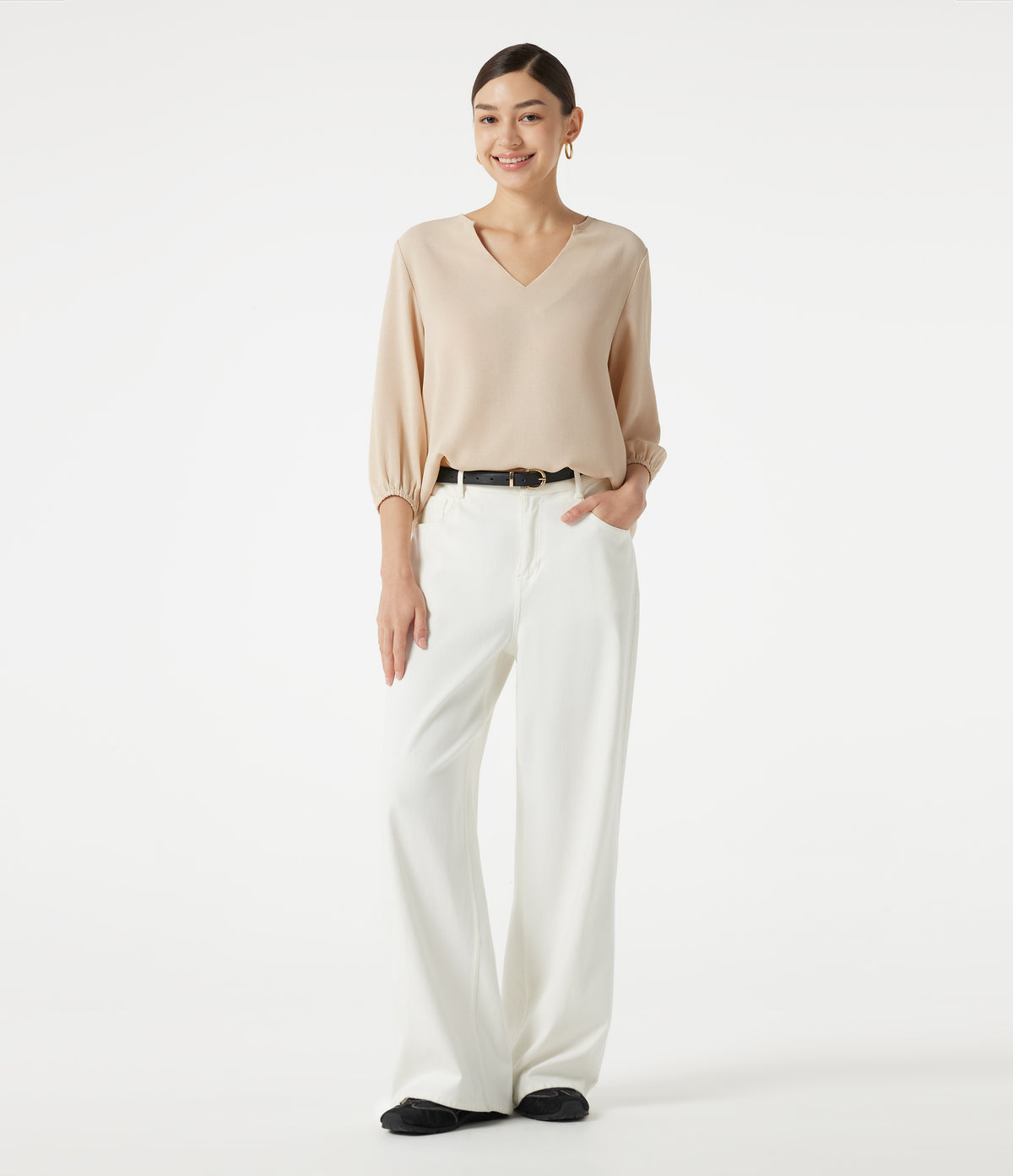 V Neck 3/4 Sleeve Casual Linen-Feel Top — Nova Scotia — view 7