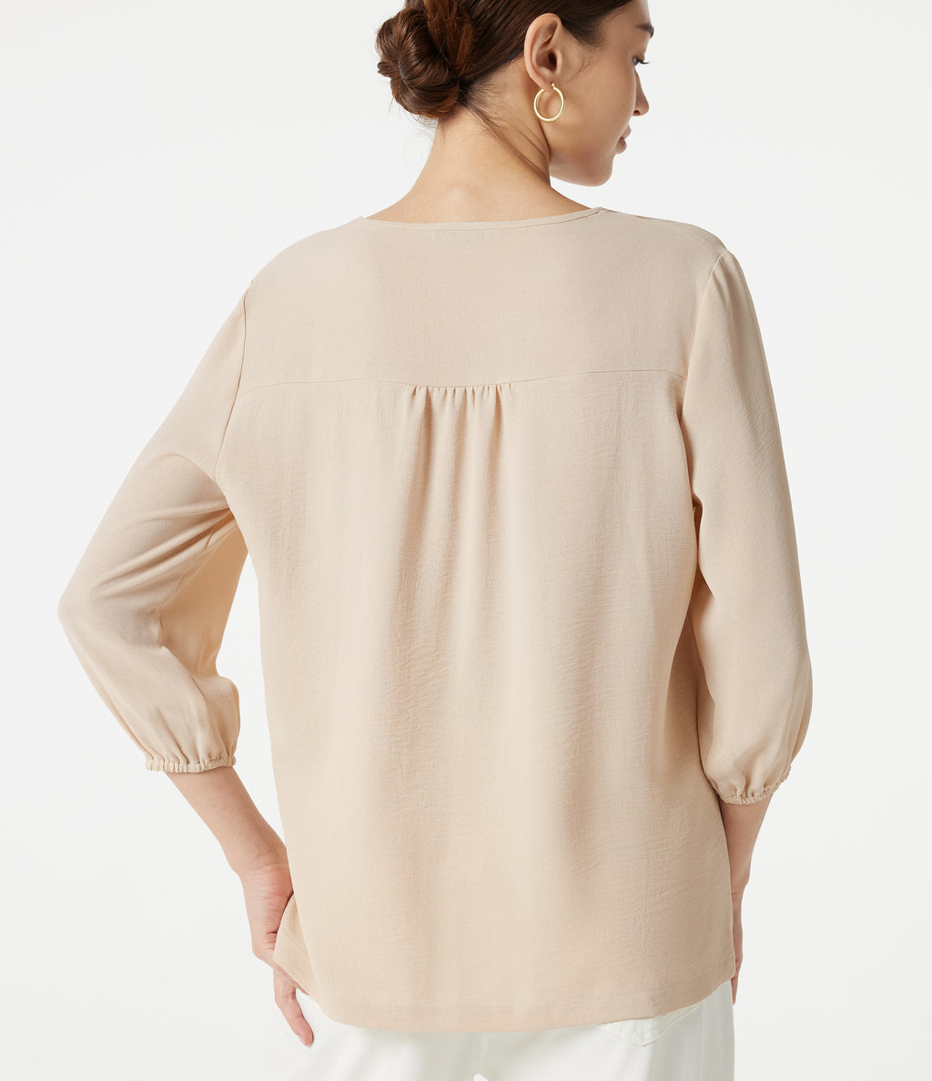 V Neck 3/4 Sleeve Casual Linen-Feel Top — Nova Scotia — view 5