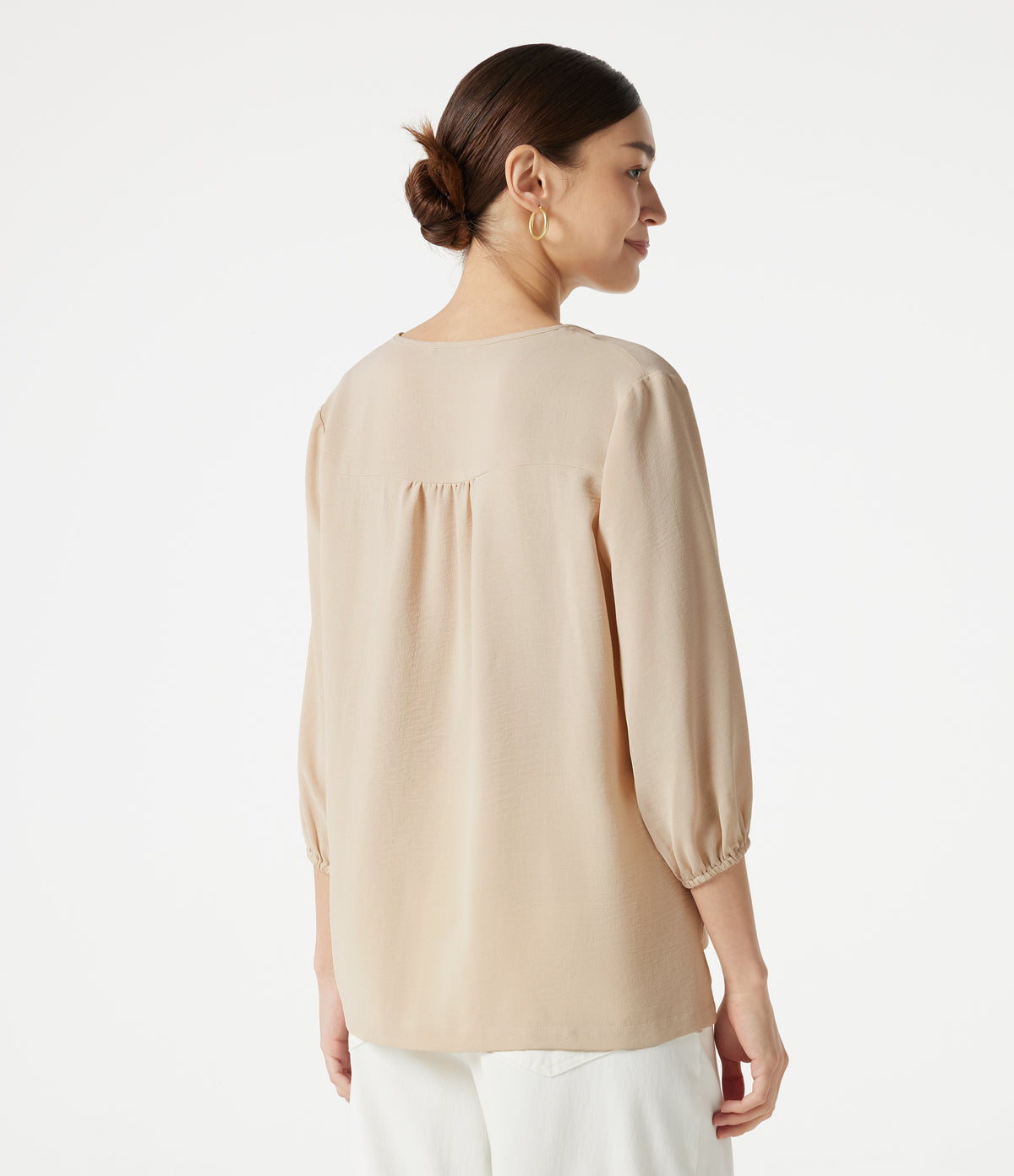 V Neck 3/4 Sleeve Casual Linen-Feel Top — Nova Scotia — view 2