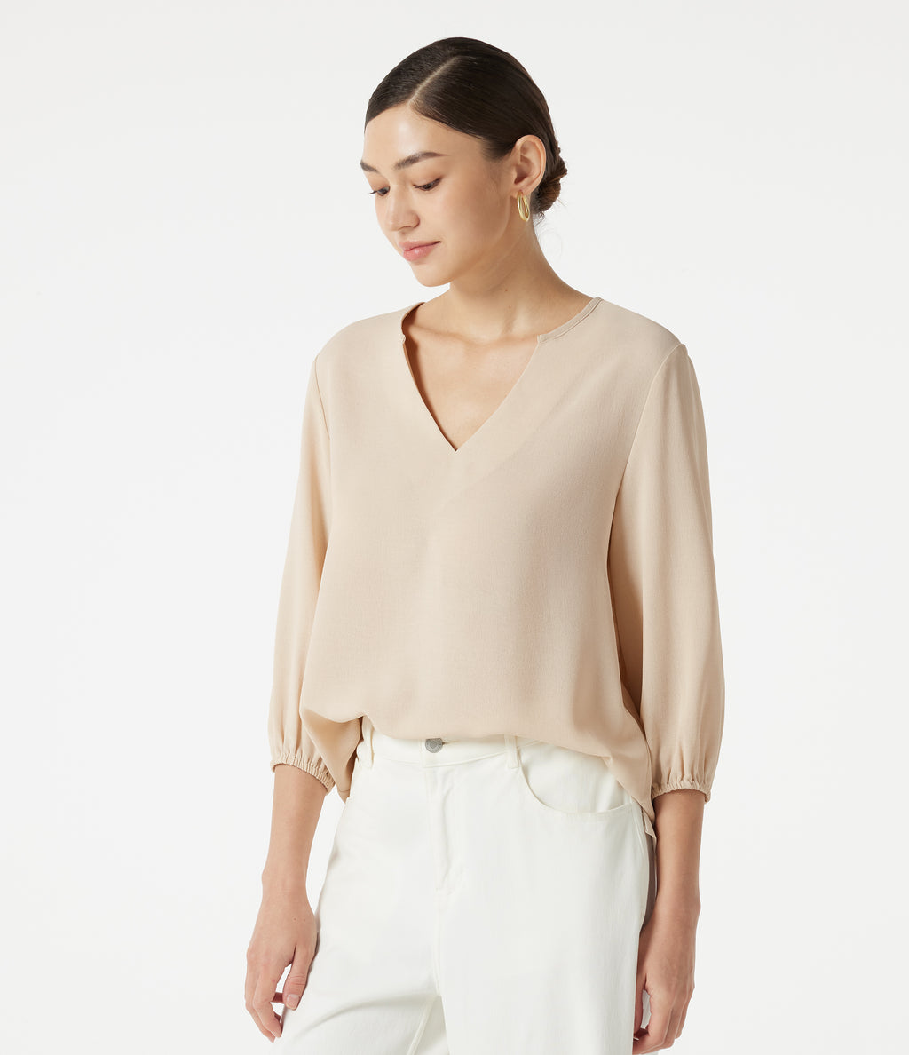 V Neck 3/4 Sleeve Casual Linen-Feel Top — Nova Scotia — view 3