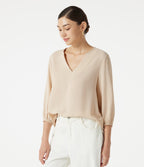 V Neck 3/4 Sleeve Casual Linen-Feel Top — Nova Scotia — view 3