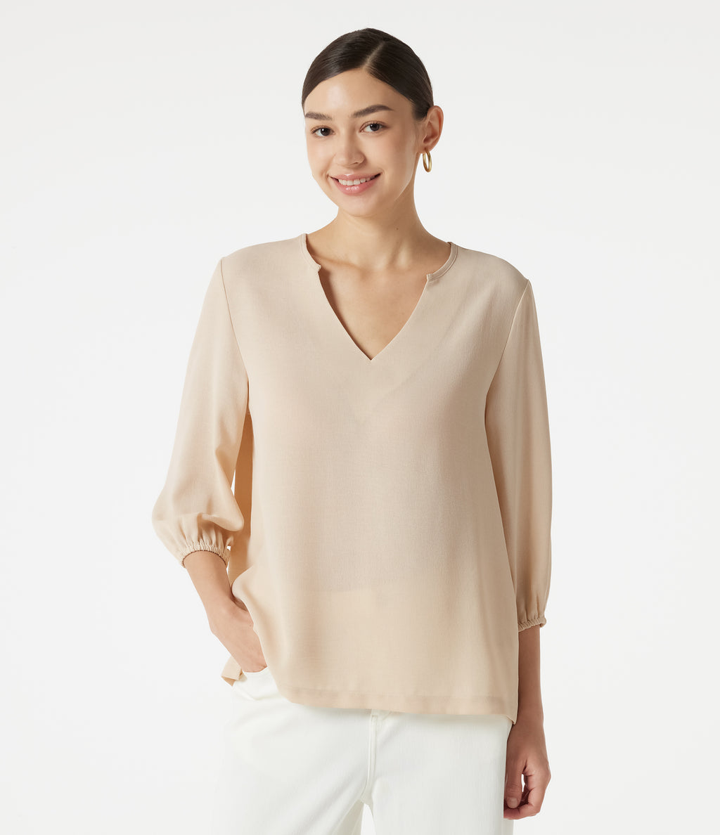 V Neck 3/4 Sleeve Casual Linen-Feel Top — Nova Scotia — view 6
