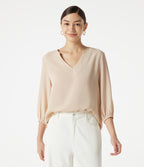 V Neck 3/4 Sleeve Casual Linen-Feel Top — Nova Scotia — view 4