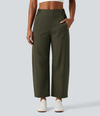 Mid Rise Barrel Leg Yoga Trousers with Pockets — Forest Night — view 1