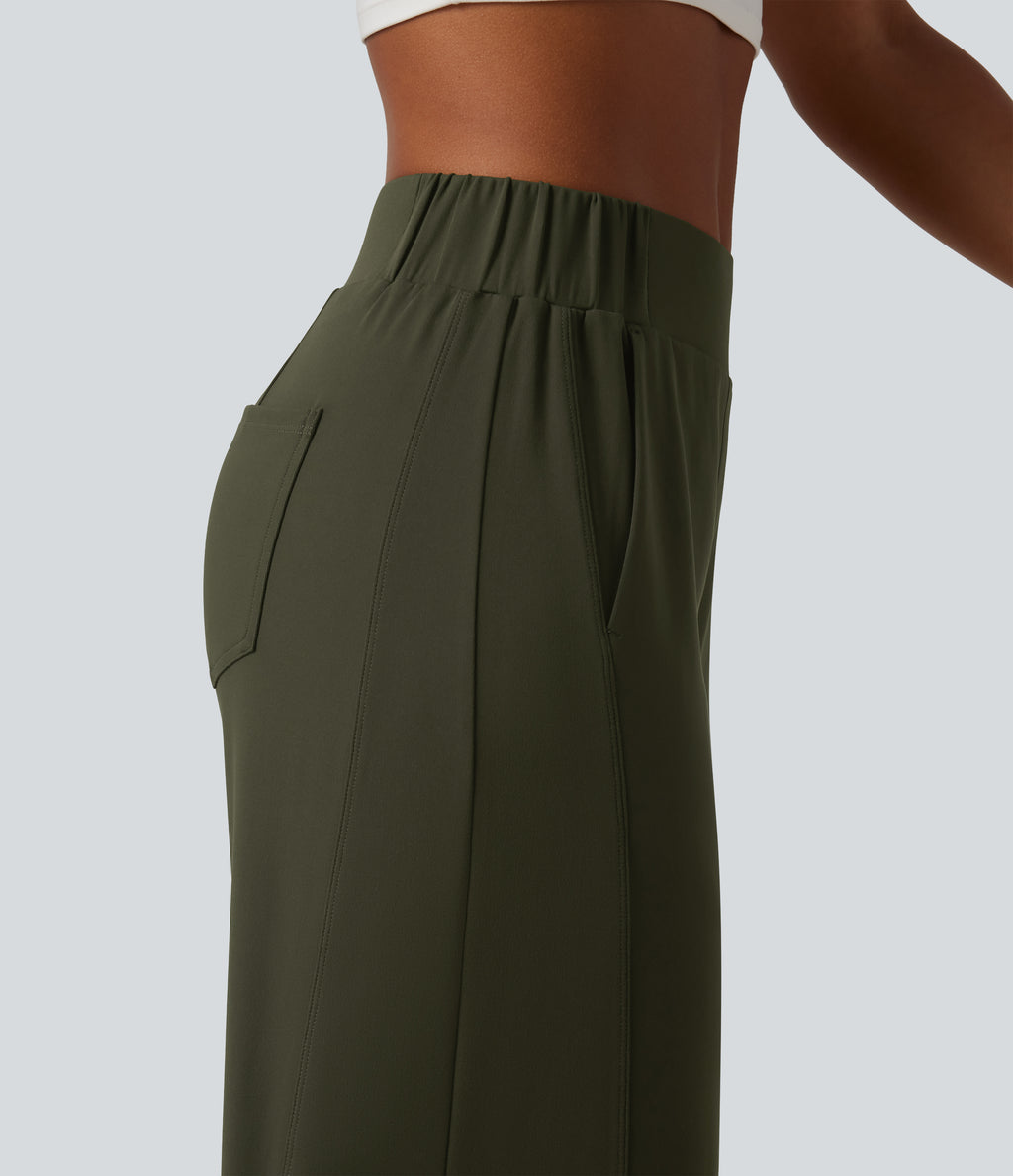 Mid Rise Barrel Leg Yoga Trousers with Pockets — Forest Night — view 6