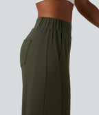 Mid Rise Barrel Leg Yoga Trousers with Pockets — Forest Night — view 6