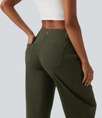 Mid Rise Barrel Leg Yoga Trousers with Pockets — Forest Night — view 5