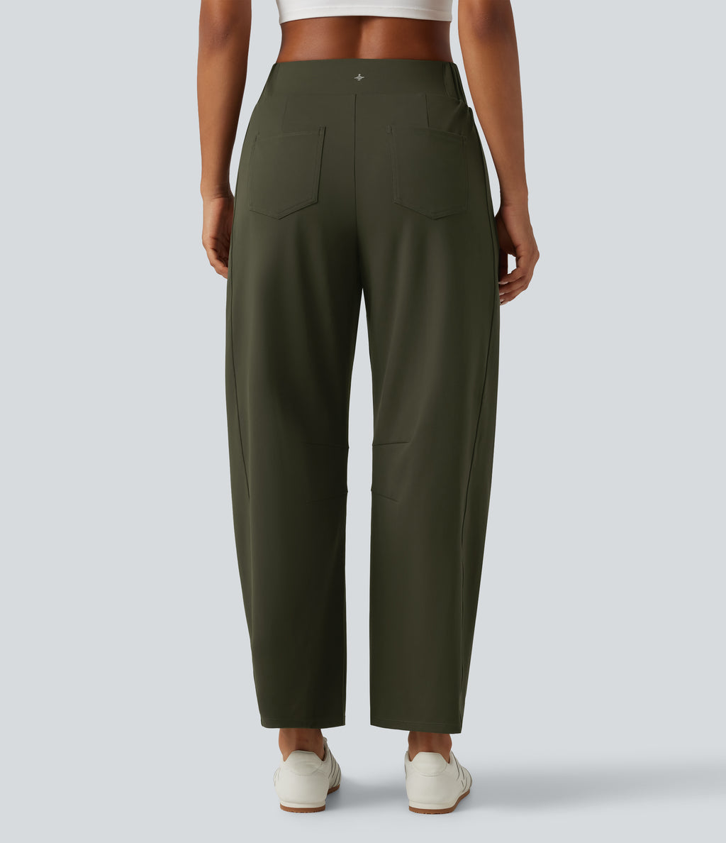 Mid Rise Barrel Leg Yoga Trousers with Pockets — Forest Night — view 2