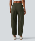 Mid Rise Barrel Leg Yoga Trousers with Pockets — Forest Night — view 2