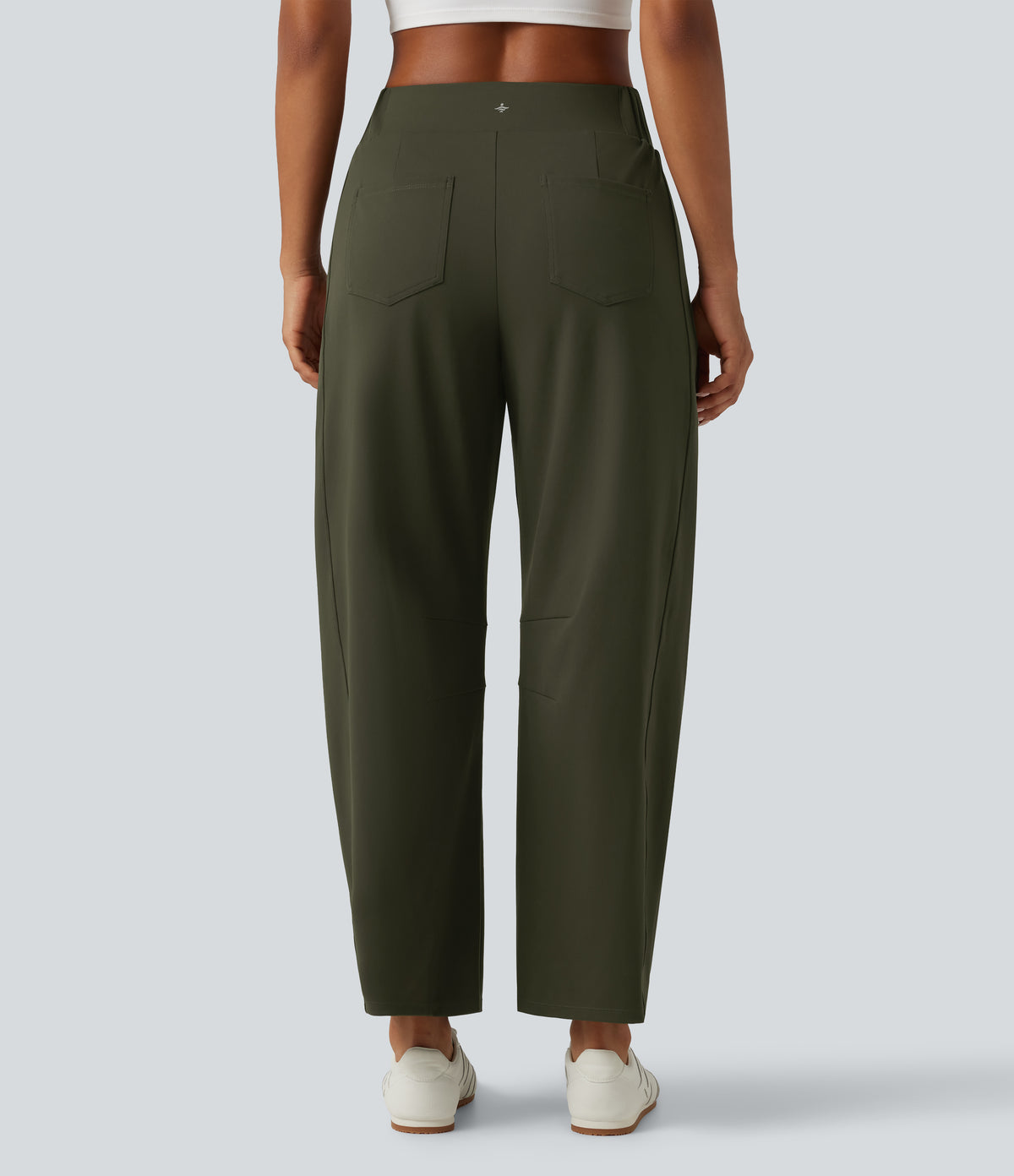 Mid Rise Barrel Leg Yoga Trousers with Pockets — Forest Night — view 2