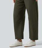 Mid Rise Barrel Leg Yoga Trousers with Pockets — Forest Night — view 8
