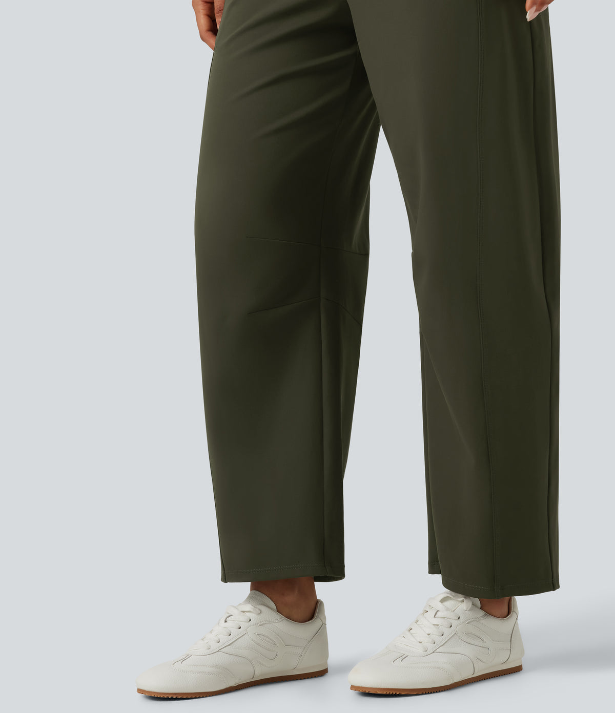 Mid Rise Barrel Leg Yoga Trousers with Pockets — Forest Night — view 8