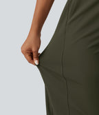 Mid Rise Barrel Leg Yoga Trousers with Pockets — Forest Night — view 7