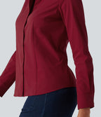 Long Sleeve Curved Hem Work Shirt — Rhythmic Red — view 7
