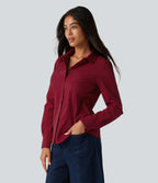 Long Sleeve Curved Hem Work Shirt — Rhythmic Red — view 5