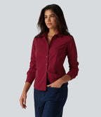 Long Sleeve Curved Hem Work Shirt — Rhythmic Red — view 4