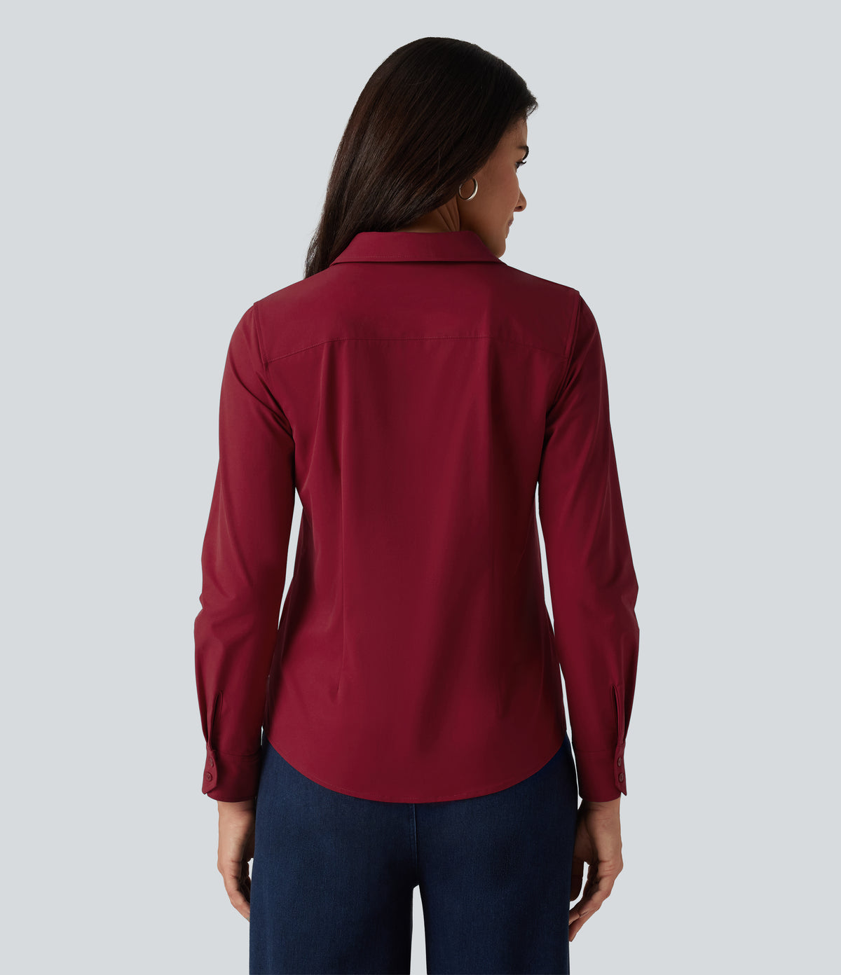 Long Sleeve Curved Hem Work Shirt — Rhythmic Red — view 2