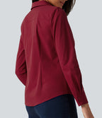 Long Sleeve Curved Hem Work Shirt — Rhythmic Red — view 8