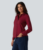 Long Sleeve Curved Hem Work Shirt — Rhythmic Red — view 6