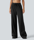 Mid Rise Drawstring Straight Leg InstantCool Stripe Tennis Trousers with Pockets — Black White Pinstripe — view 3
