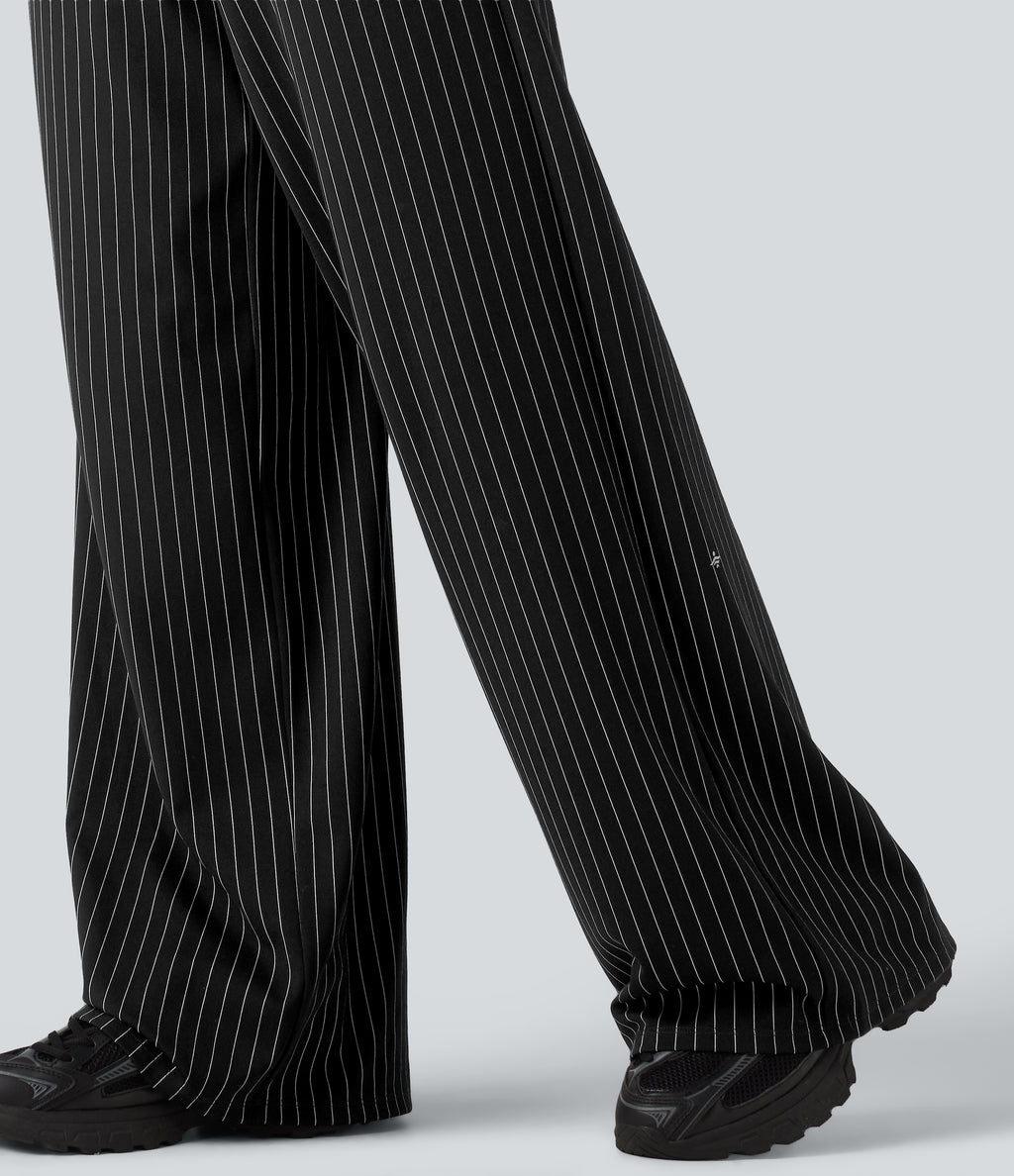 Mid Rise Drawstring Straight Leg InstantCool Stripe Tennis Trousers with Pockets — Black White Pinstripe — view 7