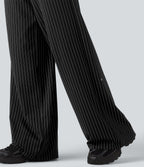 Mid Rise Drawstring Straight Leg InstantCool Stripe Tennis Trousers with Pockets — Black White Pinstripe — view 7